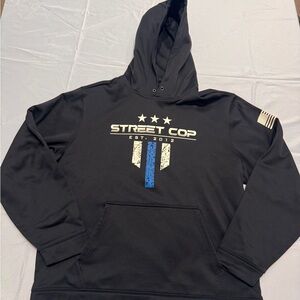 Men's Black Hooded Sweatshirt with Thin Blue Line